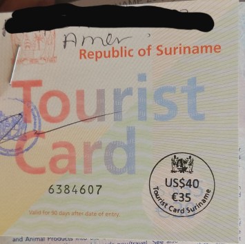 Surinamese Tourist Card